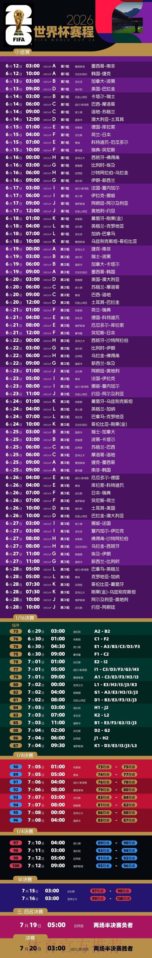 2026世界杯比赛时间高清版完整安排在哪里看