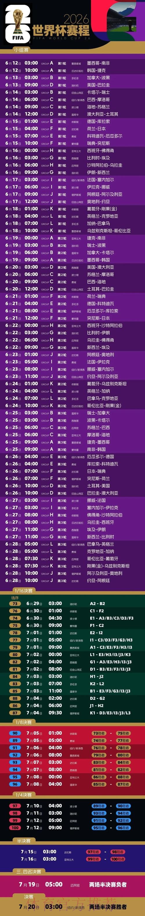 2026世界杯赛程实时更新高清直播直播平台